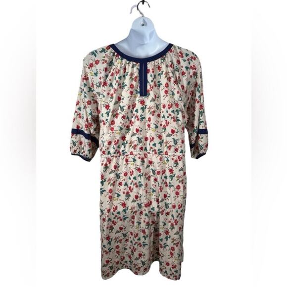 Spruce and Sage Plus Size 20 Floral Print Midi Dress | Cream & Navy V-Neck - Picture 8 of 15